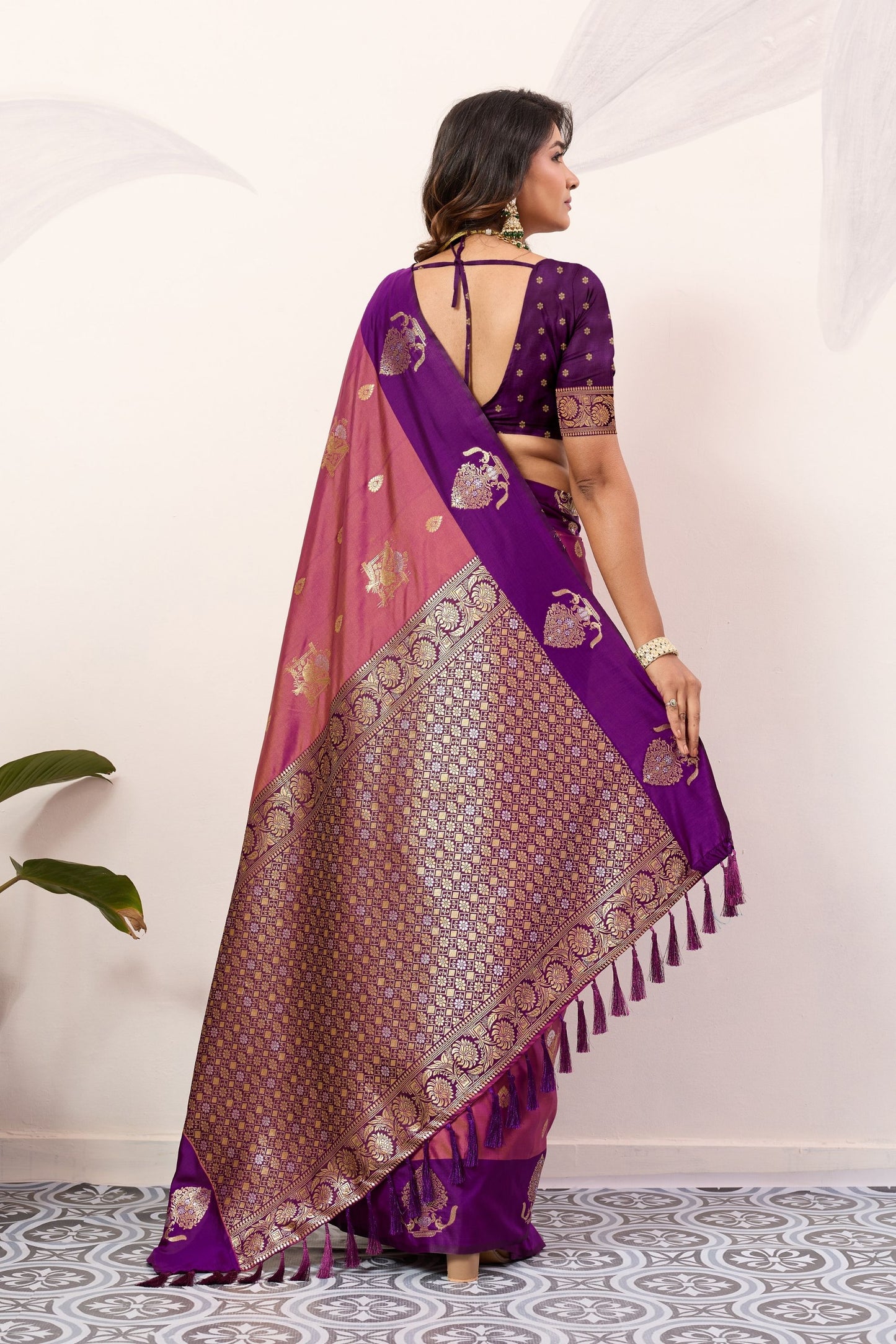 Purple Rani Pink Kanjivaram Silk Saree with Rich Gold Zari Border