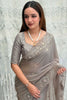 Grey Organza Saree with Floral Embroidery Designer Blouse