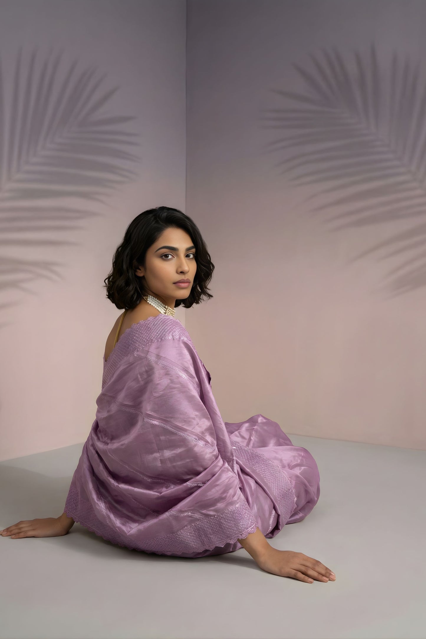 Pastel Lavender Silk Saree with Embroidered Border Designer Blouse