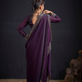 Wine Purple Silk Saree with Designer Embroidered Border