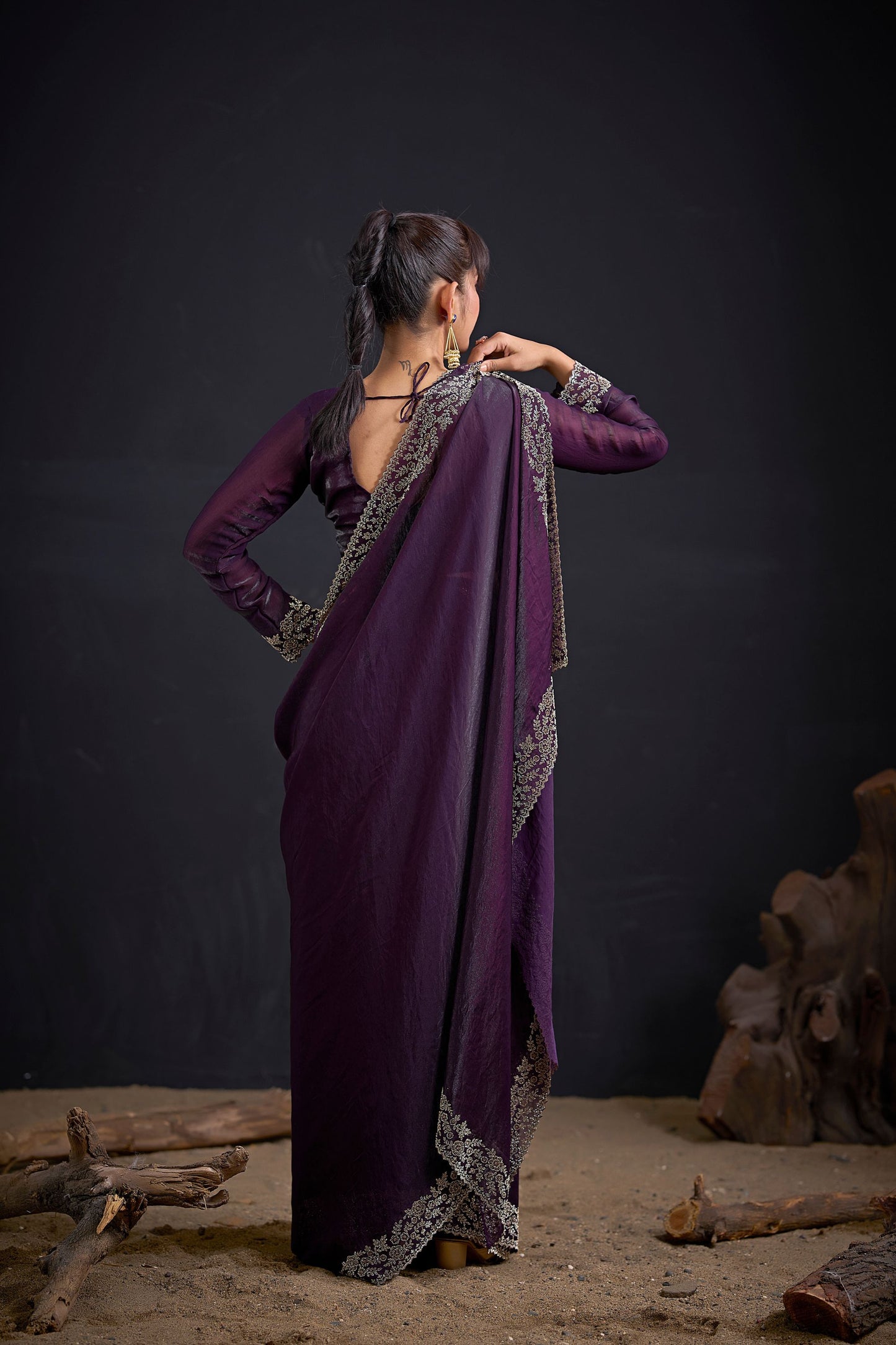 Wine Purple Silk Saree with Designer Embroidered Border
