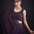 Dark Purple Embroidered Silk Saree with Designer Blouse