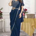 Navy Blue Designer Saree with Sequins Embroidered Blouse