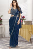 Navy Blue Designer Saree with Sequins Embroidered Blouse