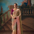 Pastel Green Peach Embroidered Silk Saree Festive Wear 