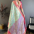 Sea Green Pink Kanjivaram Silk Saree Traditional Zari Woven Saree