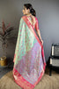 Sea Green Pink Kanjivaram Silk Saree Traditional Zari Woven Saree