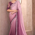  Dusty Rose Wine Ombre Chiffon Saree with Embroidered Lace Border 