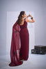 Maroon Organza Saree Black Floral Embroidery Designer Party Wear Saree