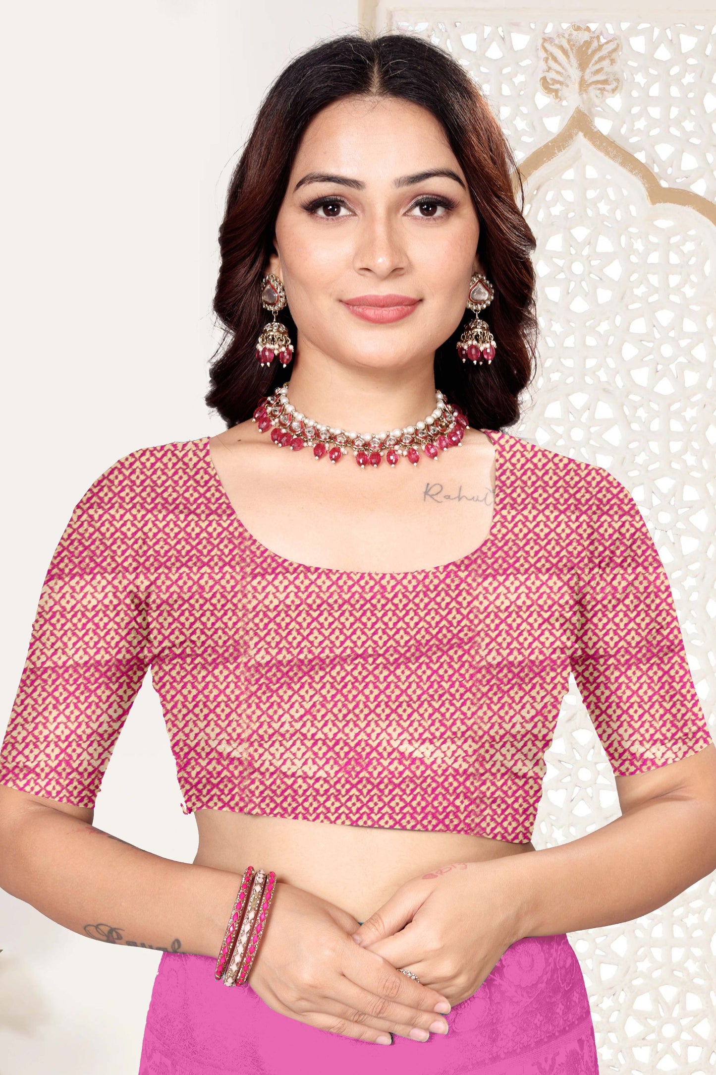 Rani Pink and Sky Blue Banarasi Silk Saree with Rich Zari Woven Design