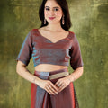 Maroon Grey Organza Silk Saree Designer Party Wear Saree
