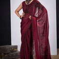 Teal Green Organza Saree Black Floral Embroidery Designer Saree