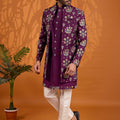 Elegant Purple Floral Printed Indo Western Sherwani for Men With Designer Jacket