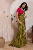 Olive Green Silk Saree Golden Zari Embroidery Border Matching Blouse