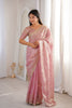 Pink Organza Silk Saree Golden Thread Embroidery Designer Blouse