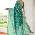 Teal Green Cotton Silk Saree with Traditional Woven Border