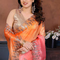 Peach Pink Embroidered Organza Silk Saree Designer Border