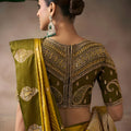 Mustard Yellow Silk Saree with Olive Green Border Rich Zari