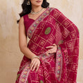 Wine Maroon Printed Saree with Traditional Motif Design Decorative Border