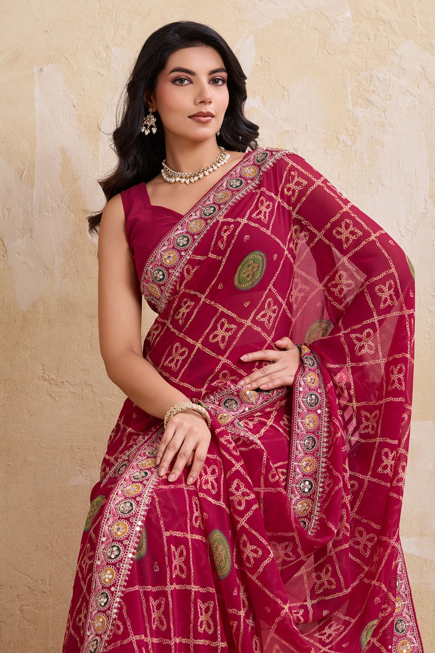 Wine Maroon Printed Saree with Traditional Motif Design Decorative Border