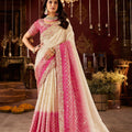 Cream Pink Dual Tone Designer Saree with Heavy Gold Zari Border