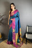Navy Blue Soft Silk Saree with Magenta Border Designer Pallu
