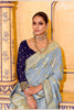 Light Blue Banarasi Silk Saree with Rich Golden Zari Contrasting Blouse