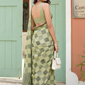 Sage Green Checked Cotton Saree with Woven Border and Pallu Design