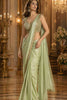  Green Satin Silk Saree Heavy Mirror Embroidered Designer Blouse 