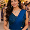 Navy Blue Georgette Saree with Sequins Embroidered Designer Blouse