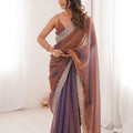 Dual Tone Purple Copper Organza Saree Designer Embroidered Border