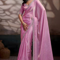 Pink Party Wear Satin Silk Saree Designer Blouse Embellished Border 