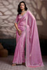 Pink Party Wear Satin Silk Saree Designer Blouse Embellished Border 