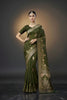 Olive Green Silk Saree with Gold Zari Floral Border Traditional Wear Saree