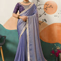 Lavender Silk Saree Gold Zari Border Designer Blouse Party Wear