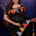 Elegant Black Printed Soft Silk Saree with Rich Zari Border