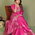 Rani Pink Banarasi Silk Saree with Rich Zari Weaving Blouse Piece