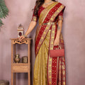 Mustard Gold Banarasi Silk Saree with Red Zari Woven Border Rich Pallu