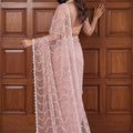 Elegant Blush Pink Sequins Embroidered Net Saree with Designer Blouse