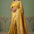 Royal Mustard Yellow Heavy Embroidered Banarasi Silk Saree