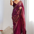 Designer Wine Colour Georgette Saree Party Wear