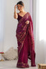Designer Wine Colour Georgette Saree Party Wear