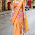Peach Orange Designer Saree Multicolor Tassel Pallu Trendy Casual Wear Saree