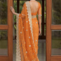 Designer Orange Net Saree with Heavy Sequins Embroidery Border