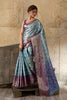Sky Blue Banarasi Silk Saree Purple Zari Border Floral Weaving Saree
