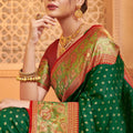 Elegant Green Banarasi Silk Saree Red Blouse Piece Perfect