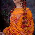 Mustard Yellow Floral Embroidered Saree Designer Blouse