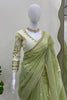 Olive Green Organza Silk Saree Sequin Embroidered Designer Blouse