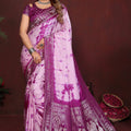 Purple Pink Tie-Dye Silk Saree with Silver Woven Border 