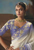 White Lavender Embroidered Saree with Zari Border Designer Saree
